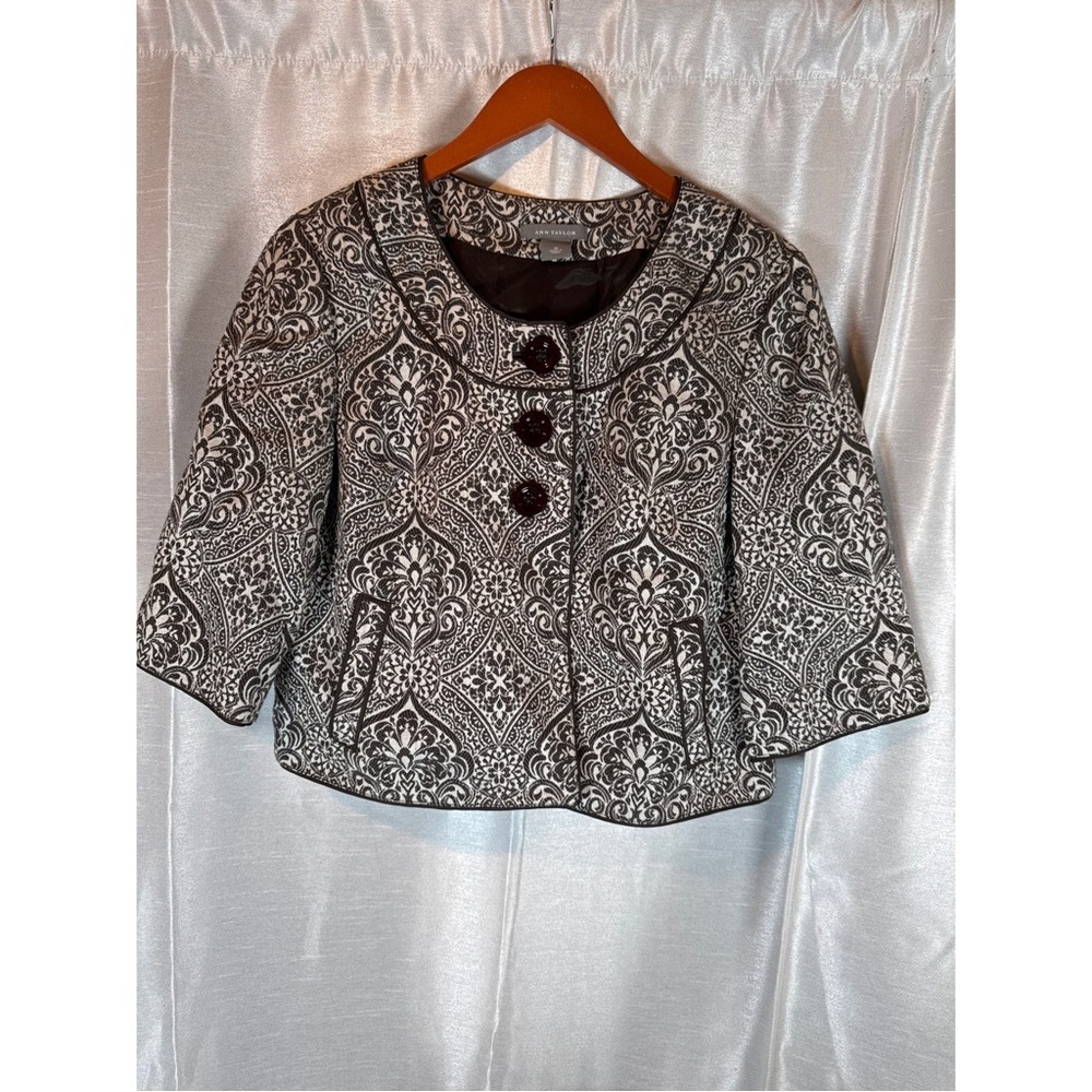 Ann Taylor Black and White Patterned Cropped Blazer
